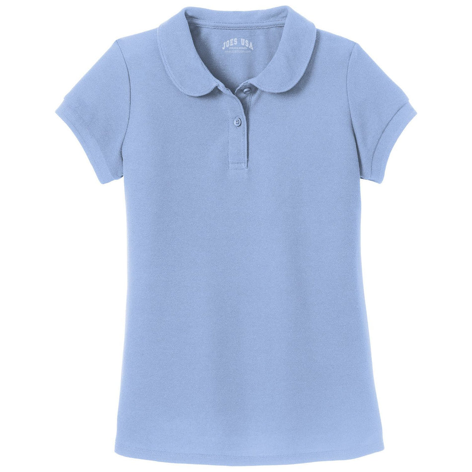 Girls Silk Touch Peter Pan Collar Polo Polos/Knits Joe's USA Light Blue Youth X-Small