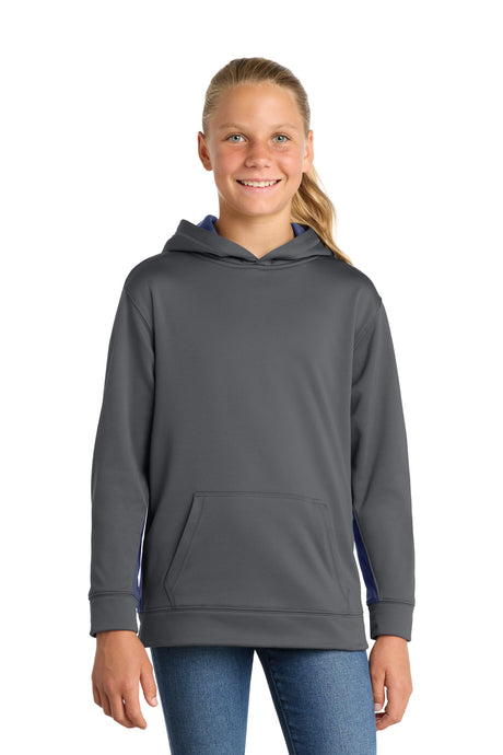Sport-Tek YST235 Youth Sport-Wick Fleece Colorblock Hooded Pullover