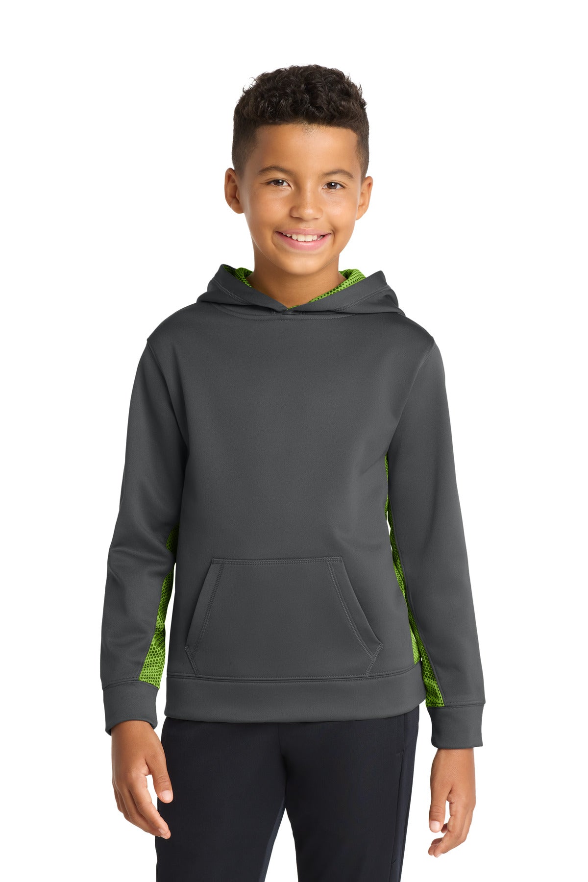 Sport-Tek YST239 Youth Sport-Wick CamoHex Fleece Colorblock Hooded Pullover