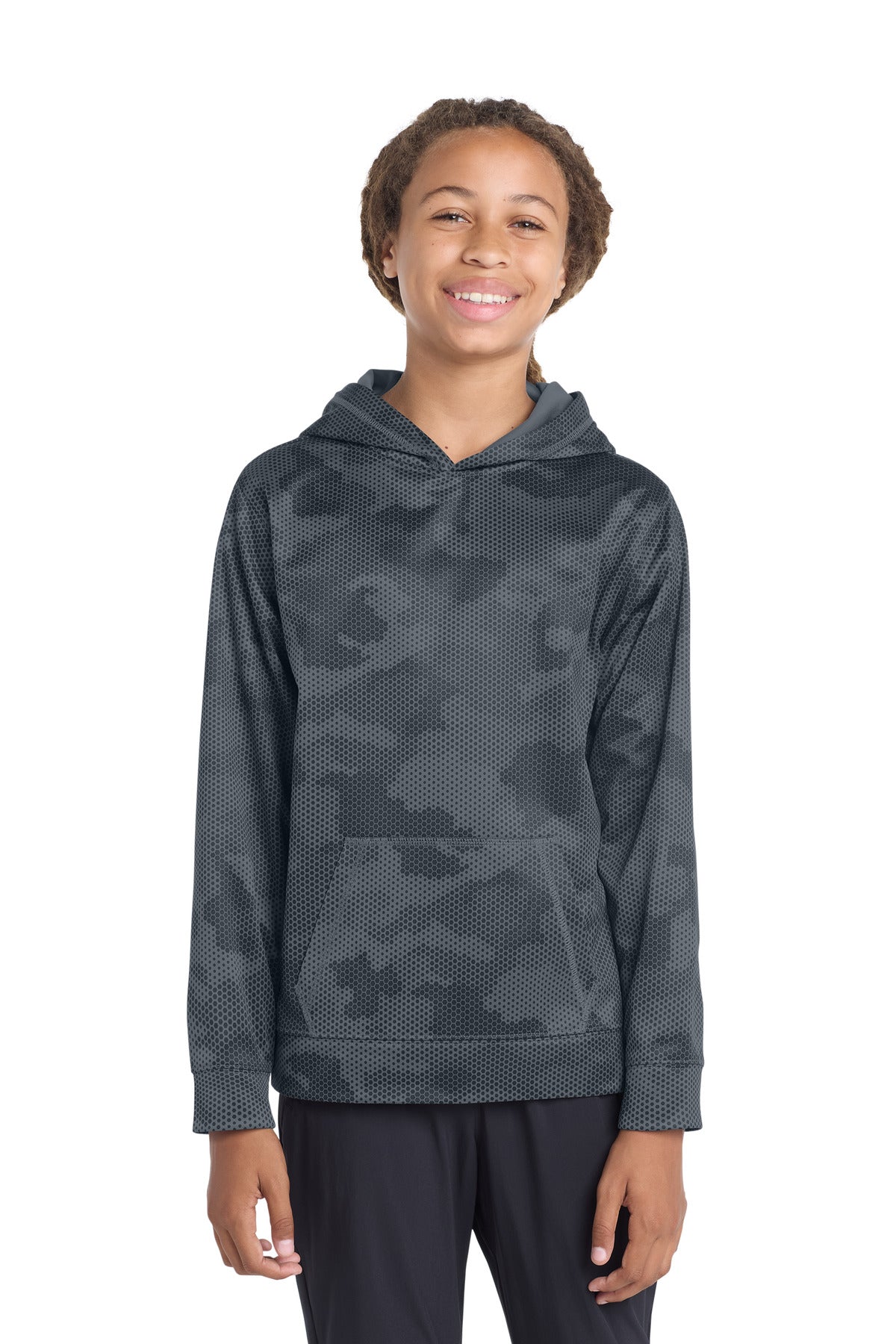 Sport-Tek ®  Youth Sport-Wick ®  CamoHex Fleece Hooded Pullover.  YST240 - Sport-Tek YST240