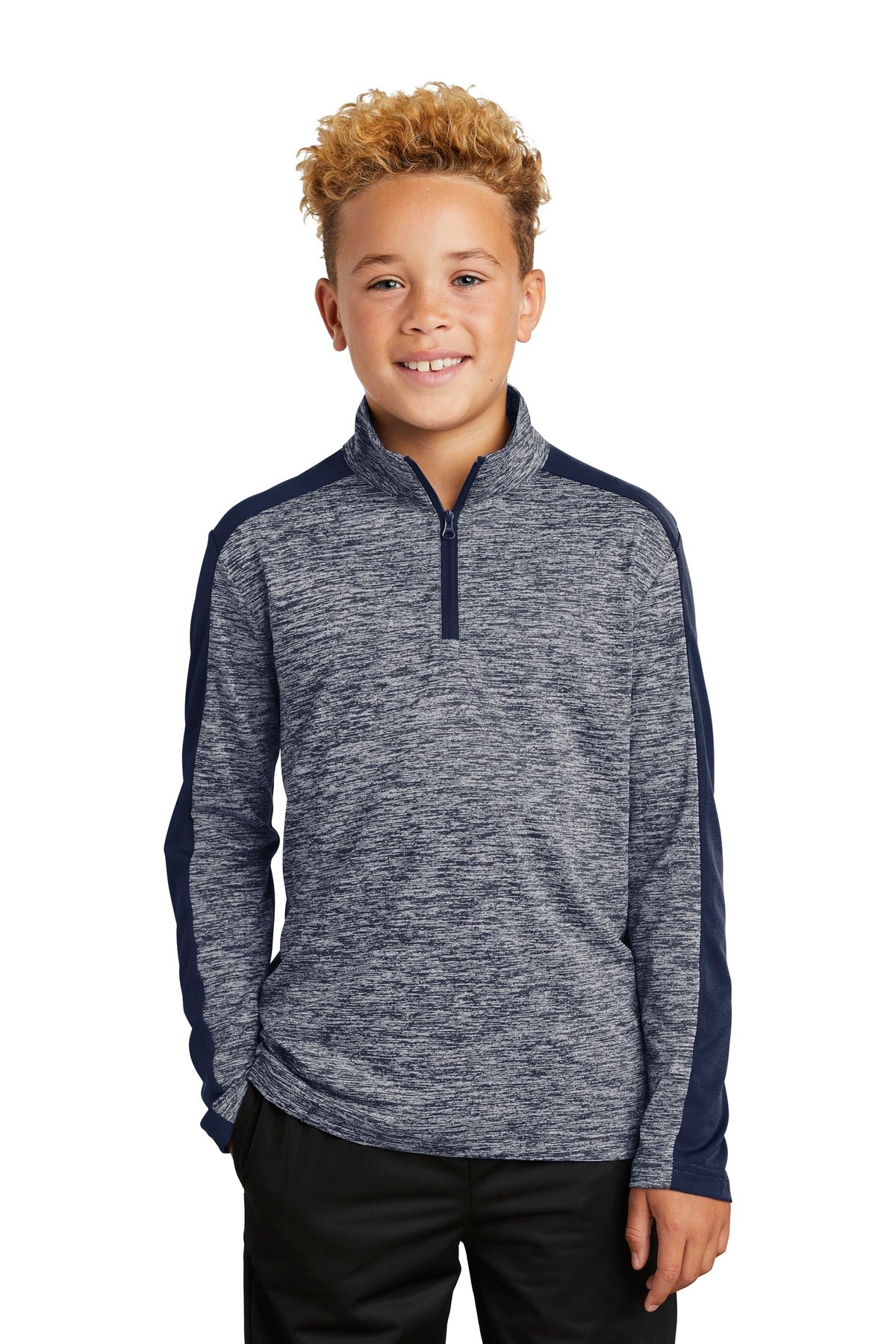 Sport-Tek  ®  Youth PosiCharge  ®  Electric Heather Colorblock 1/4-Zip Pullover. YST397 - Sport-Tek YST397