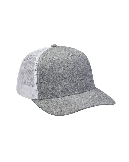 Adams Headwear Heather Woven/Soft Mesh Trucker Style Cap - Adams Headwear PV102 Charcoal/ Black One Size Hats