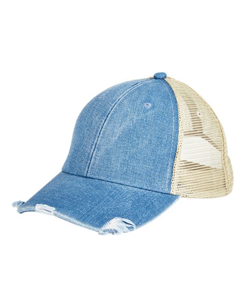 Adams Headwear Ollie Distressed Cap - Adams Headwear 10895 Light Denim/ Tan Adjustable