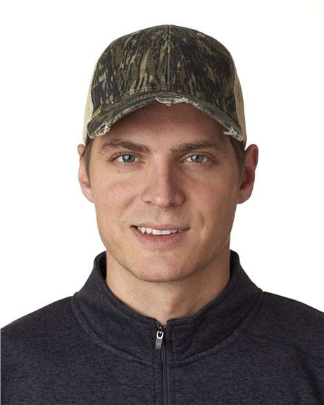 Adams Headwear Ollie Distressed Cap - Adams Headwear OL102 Hardwoods Camo/ Tan OSFM Hats