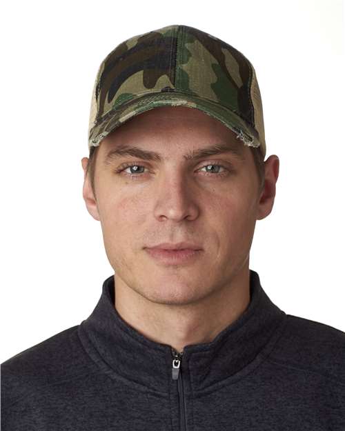 Adams Headwear Ollie Distressed Cap - Adams Headwear OL102 Jungle Camo/ Tan OSFM Hats