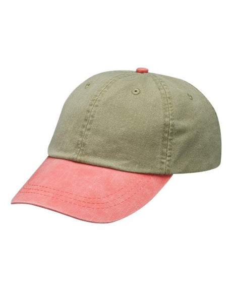 Adams Headwear Optimum Pigment - Dyed Cap - Adams Headwear LP101 Khaki/ Coral OSFM Hats