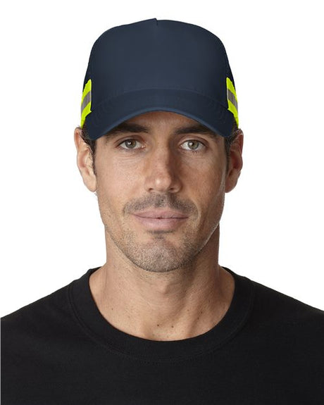 Adams Headwear Trucker Reflector High - Visibility Constructed Cap - Adams Headwear TR102 Navy One Size Hats
