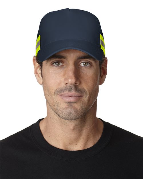 Adams Headwear Trucker Reflector High - Visibility Constructed Cap - Adams Headwear TR102 Navy One Size Hats