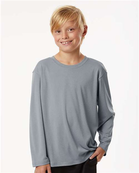 AllPro Youth Pro - Lock Performance Long Sleeve T-Shirt - AllPro 48400Y Heather Steel XS Long Sleeve T-Shirts