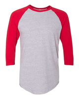 American Apparel Unisex 50/50 Raglan Three - Quarter Sleeve Tee - American Apparel BB453W Heather Grey/ Red XS