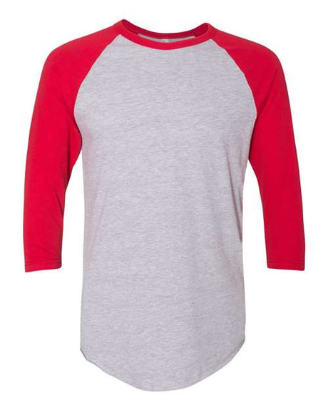 American Apparel Unisex 50/50 Raglan Three - Quarter Sleeve Tee - American Apparel BB453W Heather Grey/ Red XS