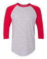 American Apparel Unisex 50/50 Raglan Three - Quarter Sleeve Tee - American Apparel BB453W Heather Grey/ Red XS
