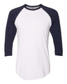 American Apparel Unisex 50/50 Raglan Three - Quarter Sleeve Tee - American Apparel BB453W White/ Navy XS