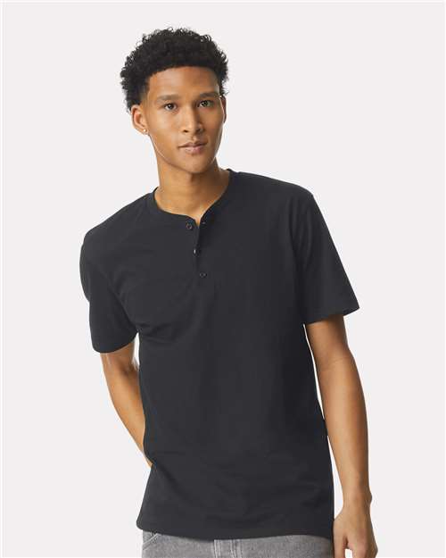 American Apparel Unisex CVC Henley Tee - American Apparel 2004CVC Black S