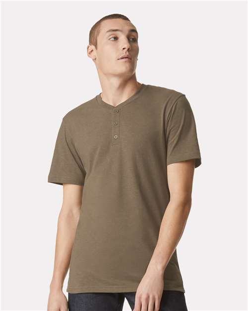 American Apparel Unisex CVC Henley Tee - American Apparel 2004CVC Heather Army S