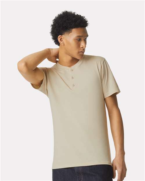 American Apparel Unisex CVC Henley Tee - American Apparel 2004CVC Heather Bone S