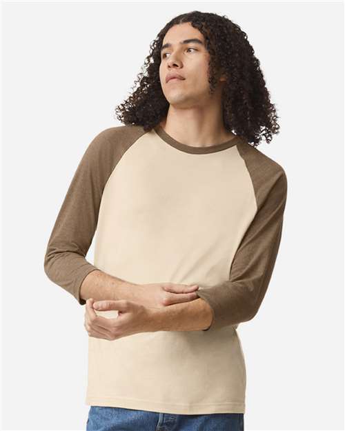 American Apparel Unisex CVC Three - Quarter Sleeve Tee - American Apparel 2003CVC Heather Bone/ Heather Army S
