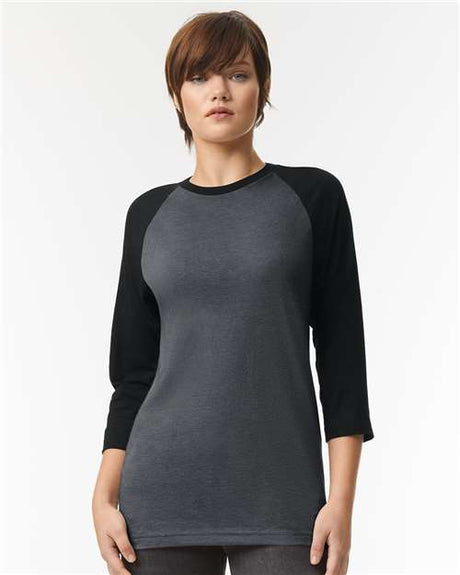American Apparel Unisex CVC Three - Quarter Sleeve Tee - American Apparel 2003CVC Heather Charcoal/ Black S