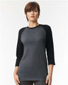 American Apparel Unisex CVC Three - Quarter Sleeve Tee - American Apparel 2003CVC Heather Charcoal/ Black S