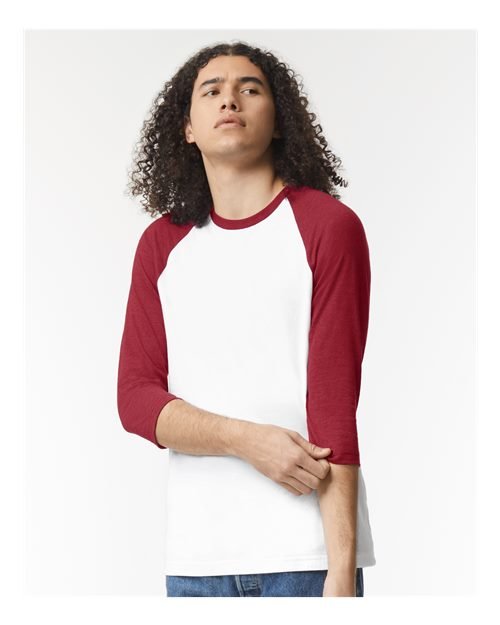 American Apparel Unisex CVC Three - Quarter Sleeve Tee - American Apparel 2003CVC White/ Heather Cardinal S