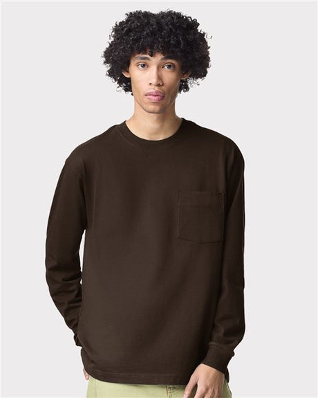 American Apparel Unisex Super Heavyweight Long Sleeve Pocket Tee - American Apparel 9410 Black S