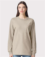 American Apparel Unisex Super Heavyweight Long Sleeve Pocket Tee - American Apparel 9410 Bone S