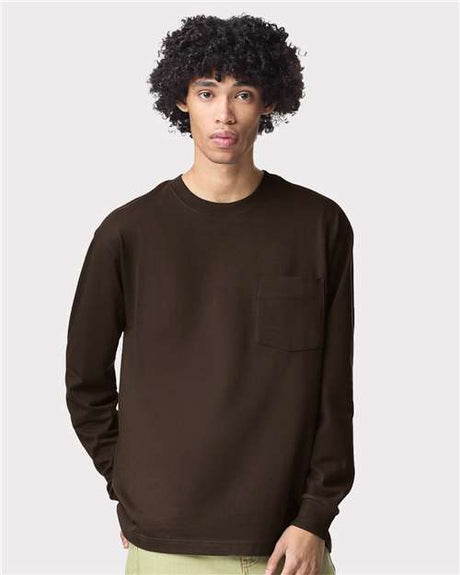 American Apparel Unisex Super Heavyweight Long Sleeve Pocket Tee - American Apparel 9410 Brown S