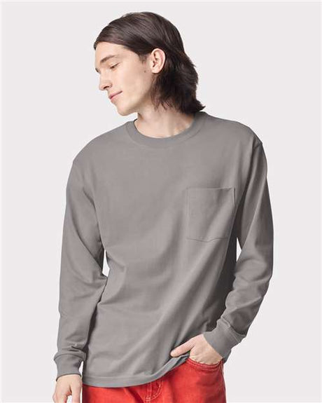 American Apparel Unisex Super Heavyweight Long Sleeve Pocket Tee - American Apparel 9410 Gravel S