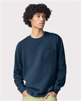 American Apparel Unisex Super Heavyweight Long Sleeve Pocket Tee - American Apparel 9410 Sea Blue S
