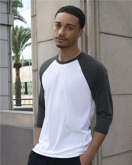 American Apparel Unisex USA - Made 50/50 Poly/Cotton Raglan Three - Quarter Sleeve Tee - American Apparel BB453US White/ Heather Black XS