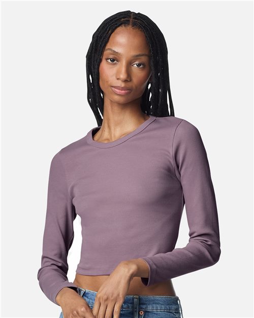 American Apparel Women's Baby Rib Long Sleeve Cropped Tee - American Apparel BR2107 Black S