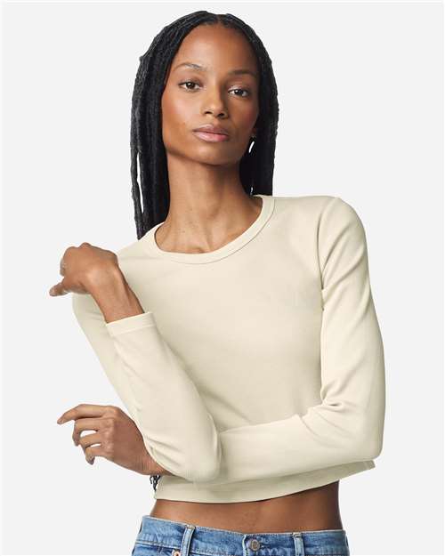 American Apparel Women's Baby Rib Long Sleeve Cropped Tee - American Apparel BR2107 Bone S