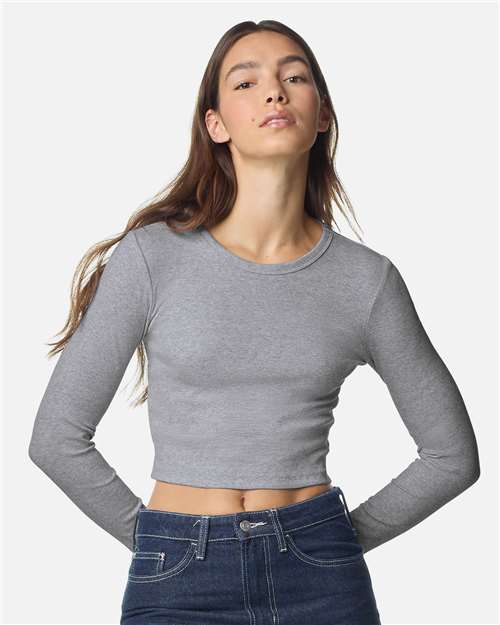 American Apparel Women's Baby Rib Long Sleeve Cropped Tee - American Apparel BR2107 Heather Grey S
