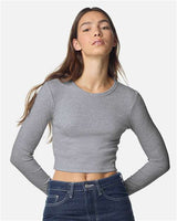 American Apparel Women's Baby Rib Long Sleeve Cropped Tee - American Apparel BR2107 Heather Grey S