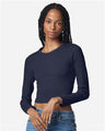 American Apparel Women's Baby Rib Long Sleeve Cropped Tee - American Apparel BR2107 Navy S