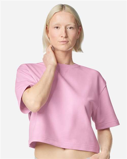 American Apparel Women's French Terry Mid - Length Boxy Top - American Apparel FTCB0 Powder Pink S