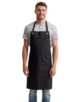 Artisan Collection by Reprime Barley Contrast Stitch Recycled Bib Apron - Artisan Collection by Reprime RP121 Black/ Charcoal One Size Aprons