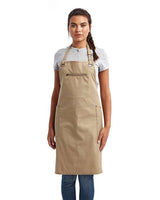 Artisan Collection by Reprime Barley Contrast Stitch Recycled Bib Apron - Artisan Collection by Reprime RP121 Khaki/ Brown One Size Aprons