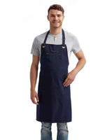 Artisan Collection by Reprime Barley Contrast Stitch Recycled Bib Apron - Artisan Collection by Reprime RP121 Navy/ Camel One Size Aprons
