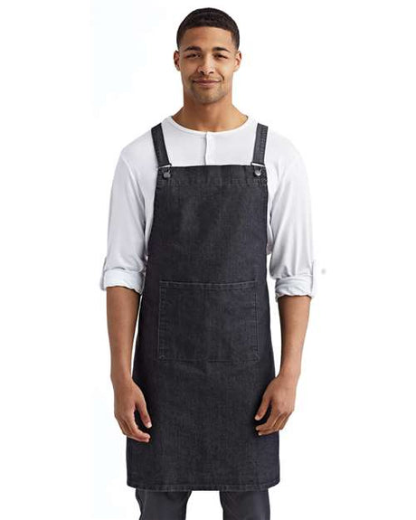 Artisan Collection by Reprime Cross Back Barista Bib Apron - Artisan Collection by Reprime RP129 Black Denim One Size Aprons