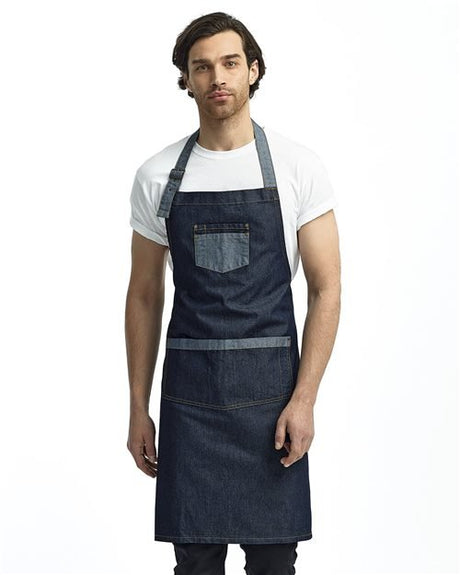 Artisan Collection by Reprime Domain Contrast Denim Bib Apron - Artisan Collection by Reprime RP127 Black Denim One Size Aprons
