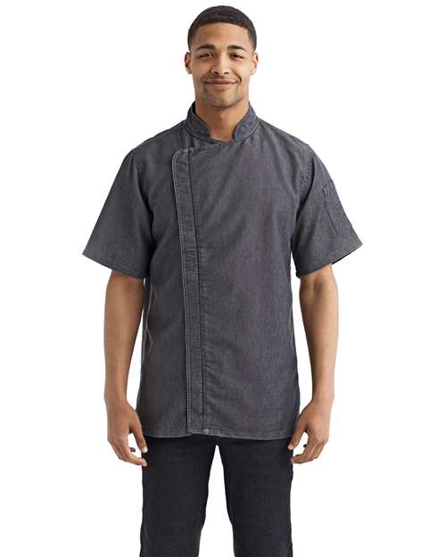 Artisan Collection by Reprime Unisex Zip - Close Short Sleeve Chef's Coat - Artisan Collection by Reprime RP906 Black Denim XS
