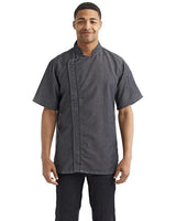 Artisan Collection by Reprime Unisex Zip - Close Short Sleeve Chef's Coat - Artisan Collection by Reprime RP906 Black Denim XS