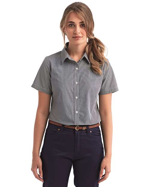 Artisan Collection by Reprime Women's Microcheck Gingham Short Sleeve Cotton Dress Shirt - Artisan Collection by Reprime RP321 Black/ White XS