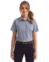 Artisan Collection by Reprime Women's Microcheck Gingham Short Sleeve Cotton Dress Shirt - Artisan Collection by Reprime RP321 Navy/ White XS