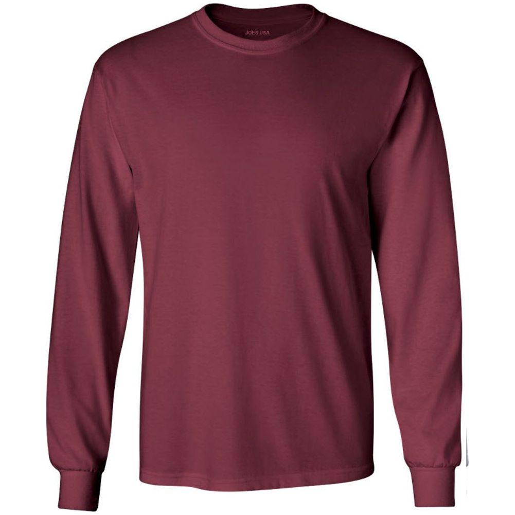 Mens Ultra Cotton 100% Cotton Long Sleeve T-Shirt T-Shirts Joe's USA Maroon