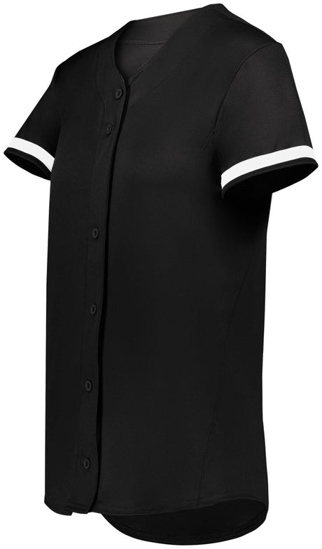 Augusta Sportswear Girls Cutter+ Full Button Softball Jersey 6920 BLACK/WHITE S