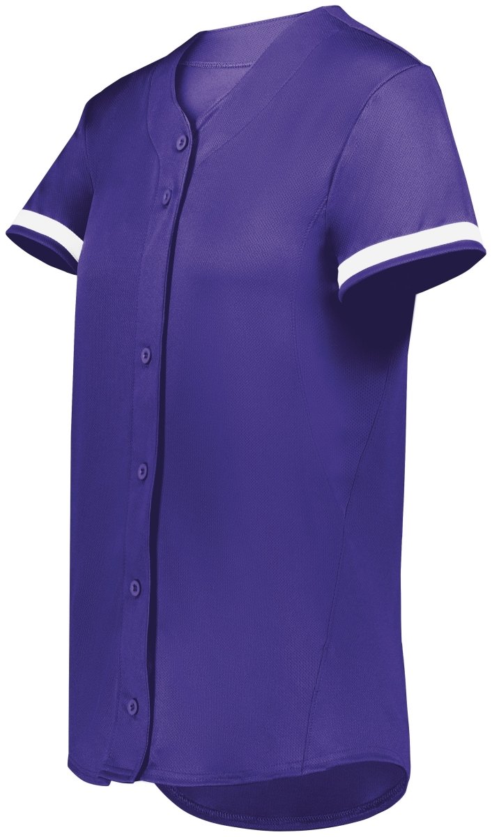 Augusta Sportswear Girls Cutter+ Full Button Softball Jersey 6920 PURPLE/WHITE S
