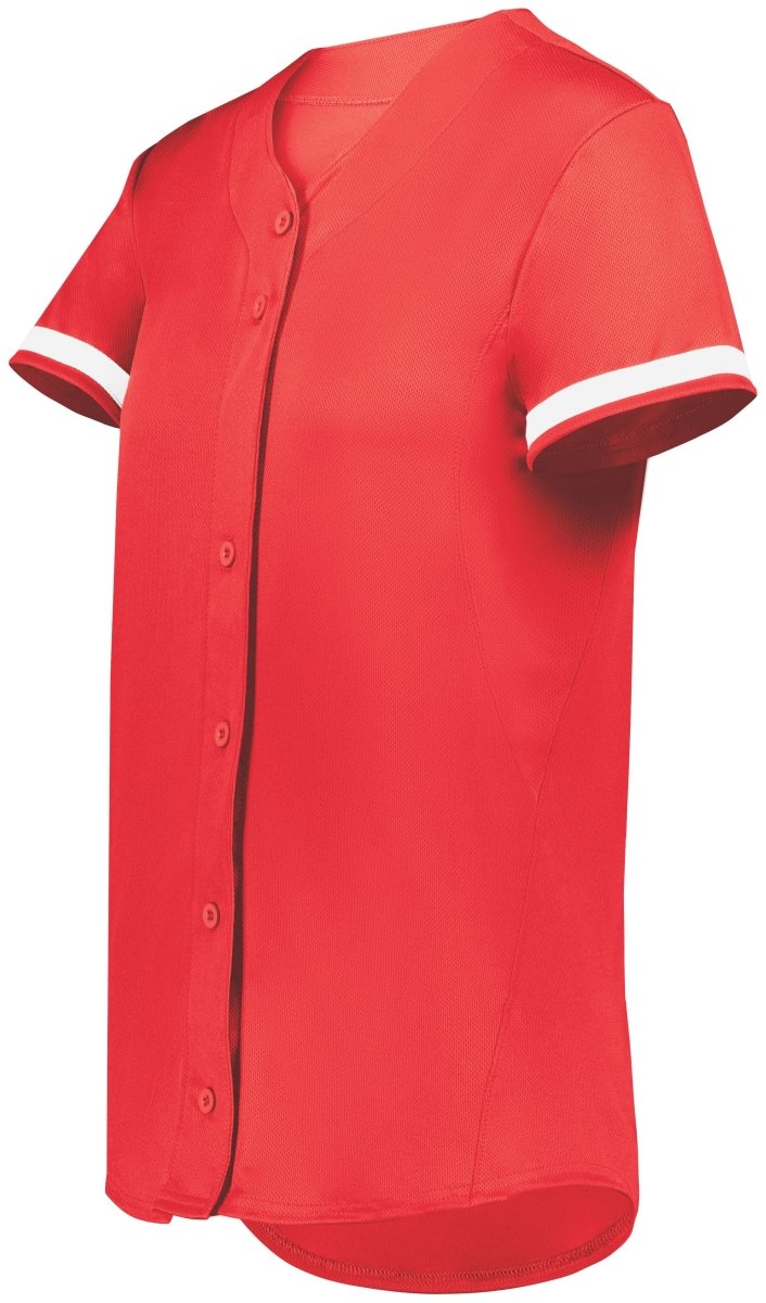 Augusta Sportswear Girls Cutter+ Full Button Softball Jersey 6920 SCARLET/WHITE S