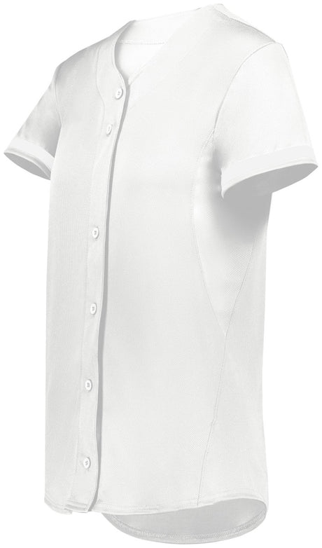 Augusta Sportswear Girls Cutter+ Full Button Softball Jersey 6920 WHITE S